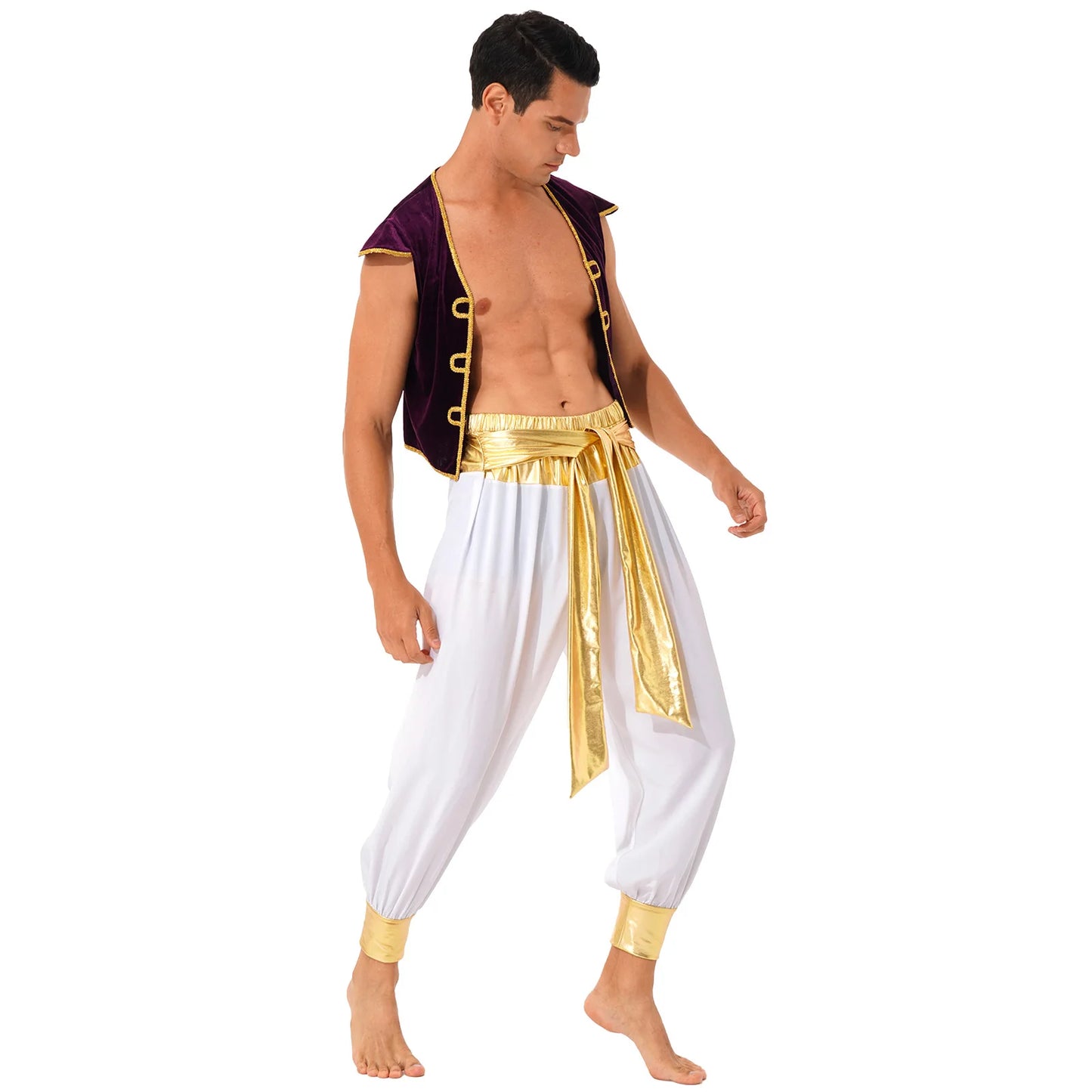 Adult Arab Prince Costume Mens Persian Arabian Halloween Role Play Vest And Harem Pant Suit Arab Prince Cosplay Carnival Outfits