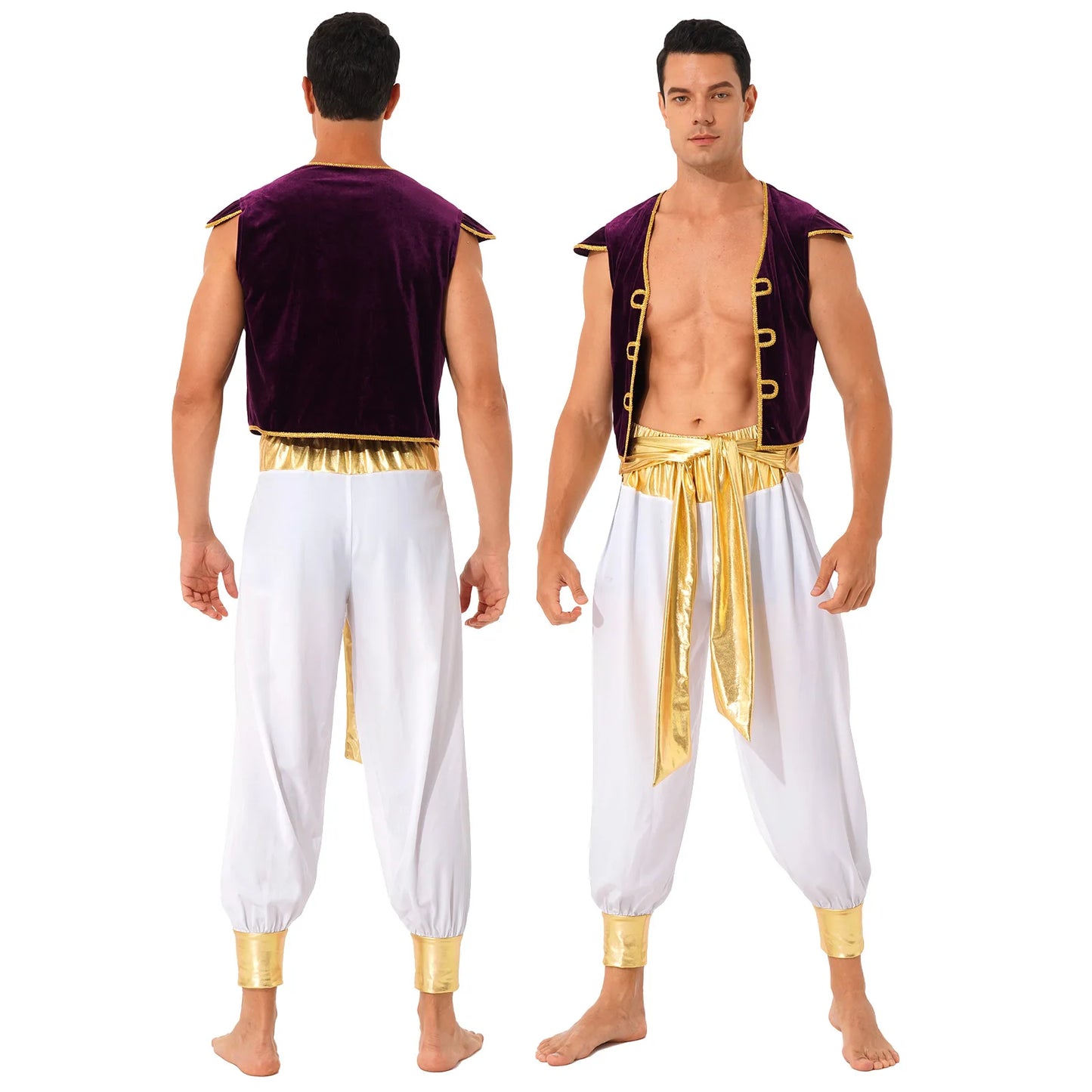 Adult Arab Prince Costume Mens Persian Arabian Halloween Role Play Vest And Harem Pant Suit Arab Prince Cosplay Carnival Outfits
