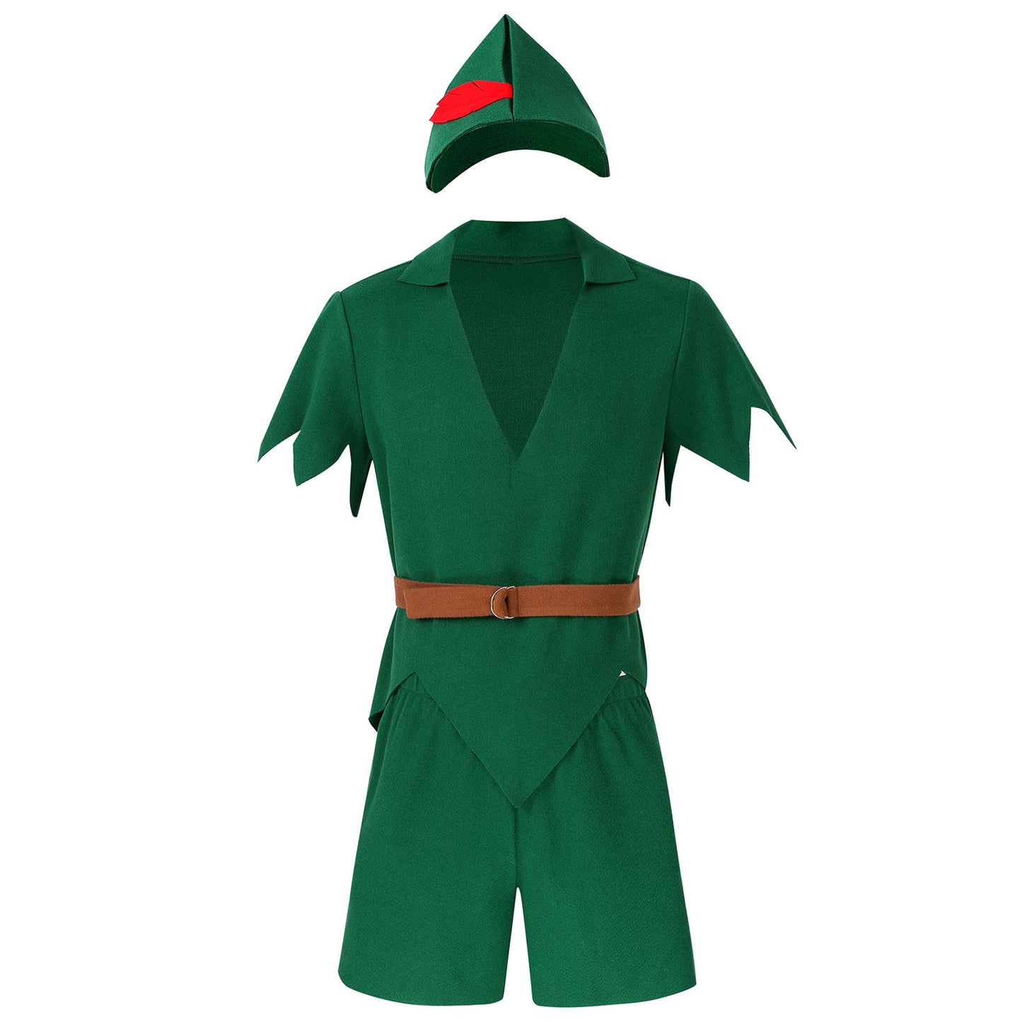 Men Halloween Christmas Pan Elf Cosplay Costume Short Sleeve Felt Tops with Shorts Belt Hat Carnival Theme Party Dress Up Outfit