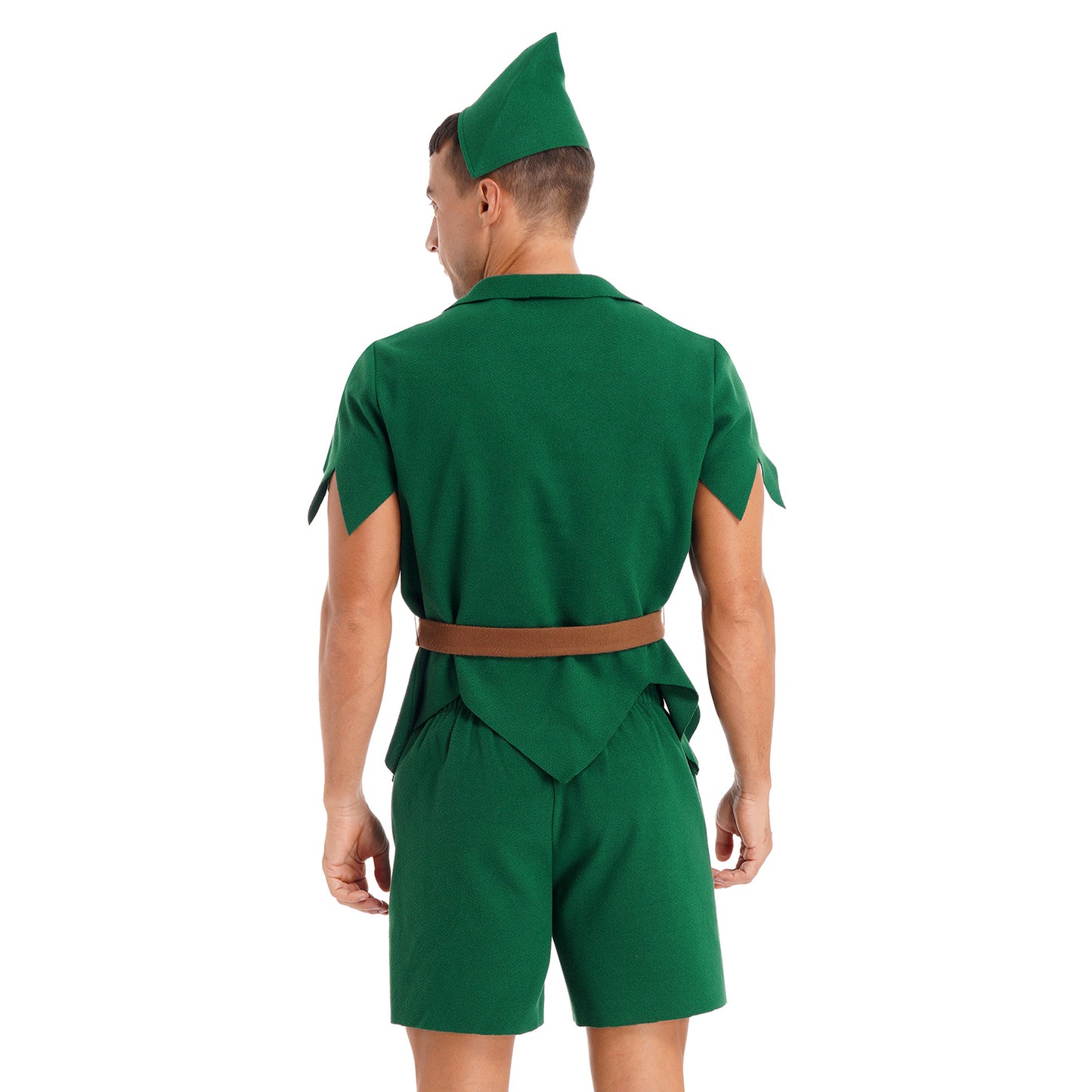 Men Halloween Christmas Pan Elf Cosplay Costume Short Sleeve Felt Tops with Shorts Belt Hat Carnival Theme Party Dress Up Outfit
