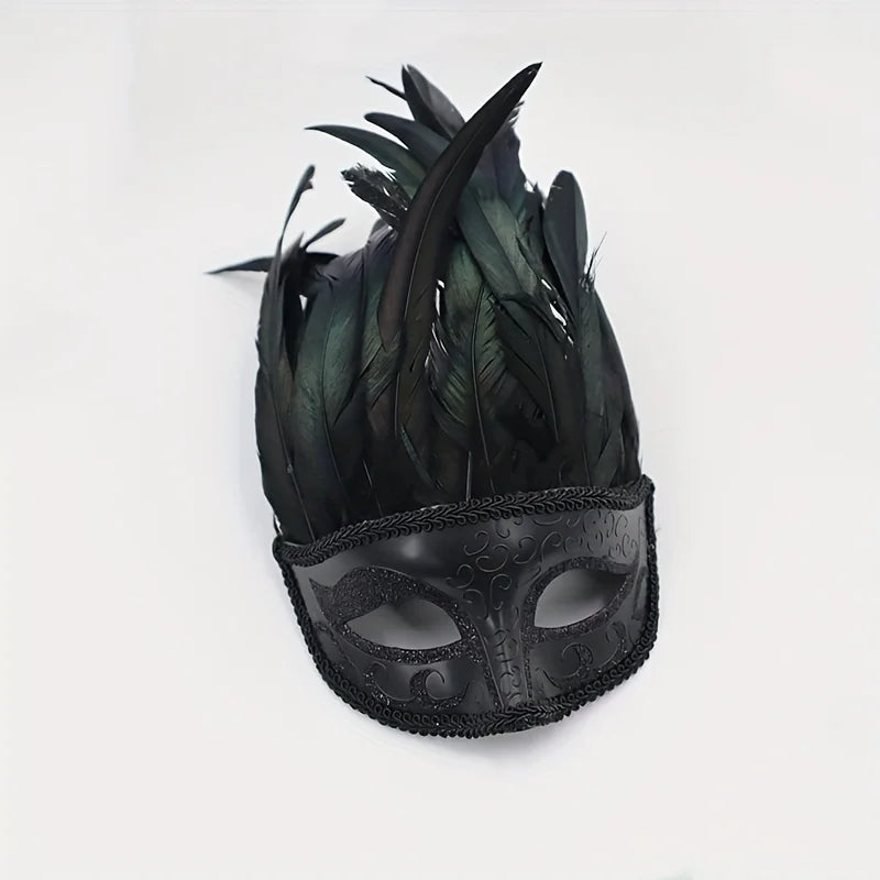 Vintage Masquerade Half Face Feather Mask Venetian Mask Roman Costume Halloween Accessories for Ladies and Girls