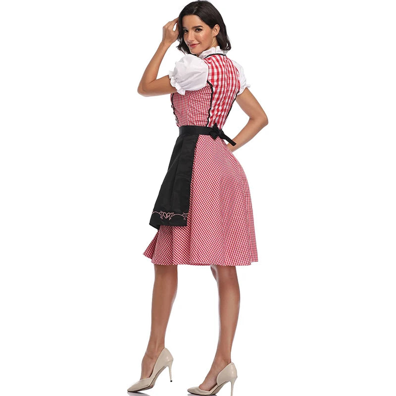 The New Lady Dirndl Oktoberfest Costume Bavarian National Pink Plaid Clubwear Cosplay Carnival Halloween Fancy Party Dress