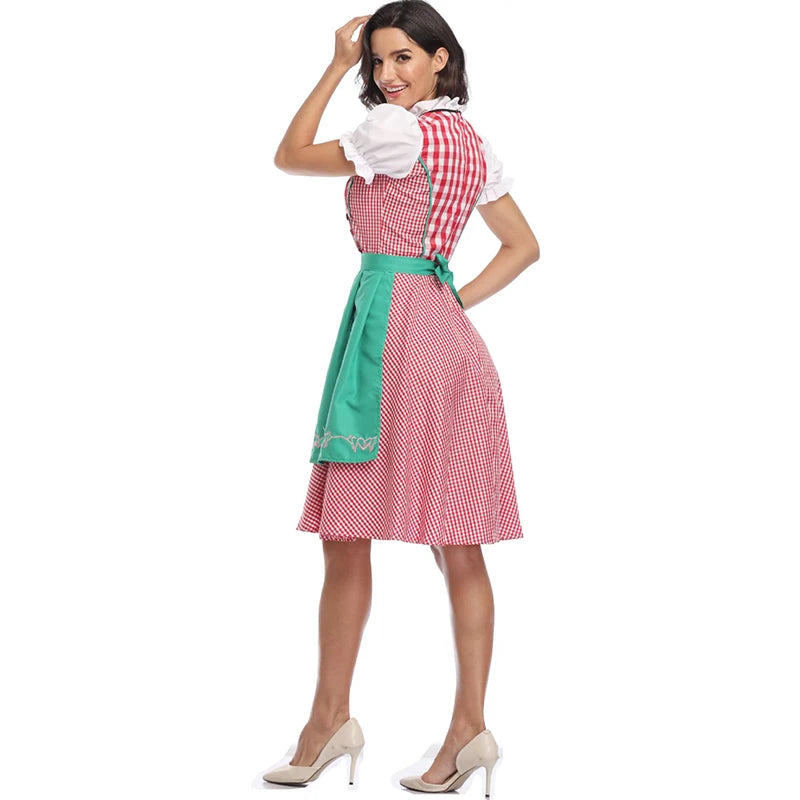 The New Lady Dirndl Oktoberfest Costume Bavarian National Pink Plaid Clubwear Cosplay Carnival Halloween Fancy Party Dress