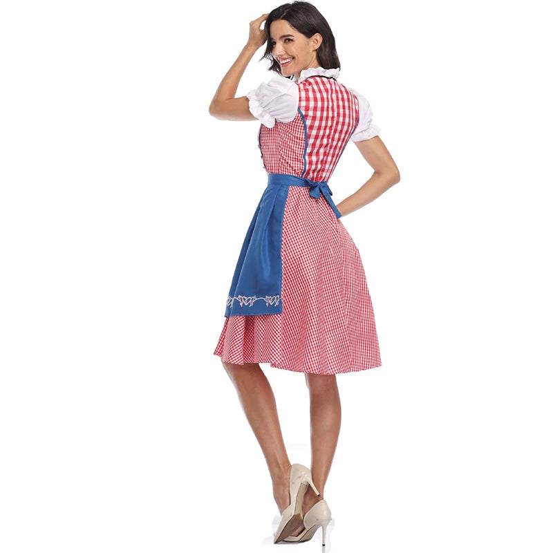 The New Lady Dirndl Oktoberfest Costume Bavarian National Pink Plaid Clubwear Cosplay Carnival Halloween Fancy Party Dress