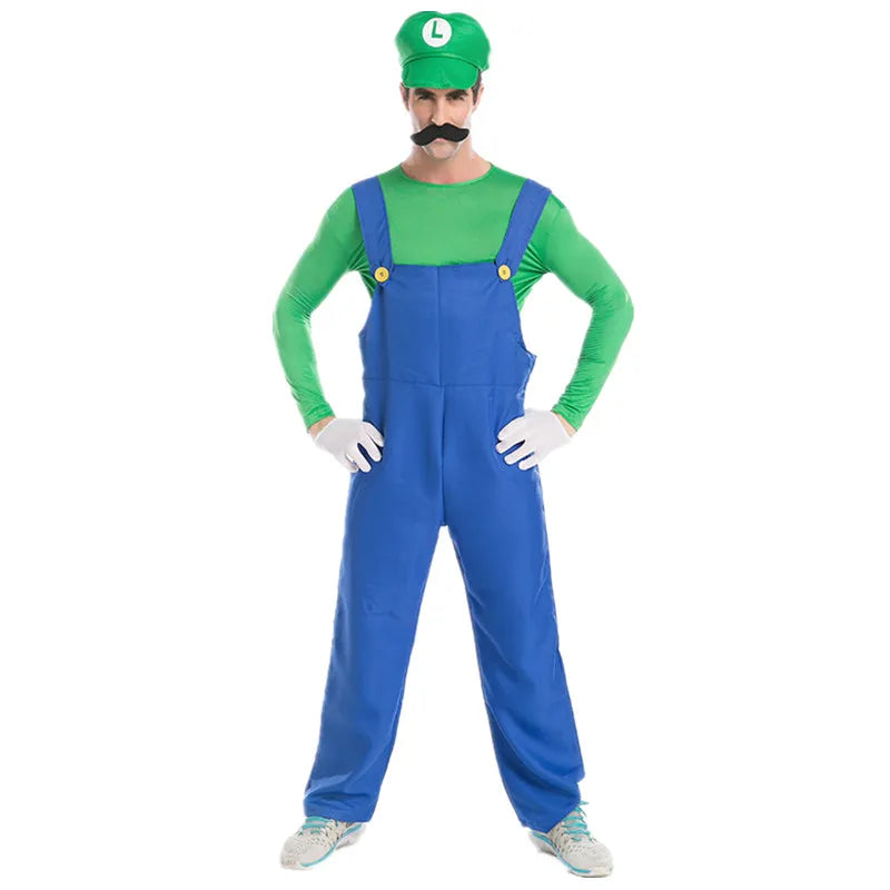 Halloween Adult Men Funy Super Game Cosplay Costume Luigi Bros Plumber Christmas Fancy Dress