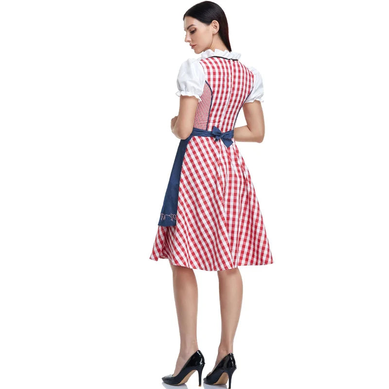 The New Lady Dirndl Oktoberfest Costume Bavarian National Pink Plaid Clubwear Cosplay Carnival Halloween Fancy Party Dress