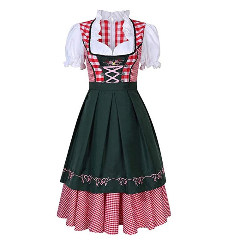 The New Lady Dirndl Oktoberfest Costume Bavarian National Pink Plaid Clubwear Cosplay Carnival Halloween Fancy Party Dress