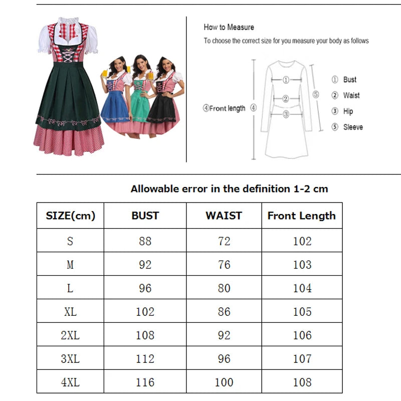 The New Lady Dirndl Oktoberfest Costume Bavarian National Pink Plaid Clubwear Cosplay Carnival Halloween Fancy Party Dress