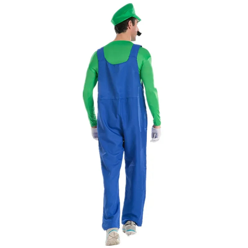 Halloween Adult Men Funy Super Game Cosplay Costume Luigi Bros Plumber Christmas Fancy Dress