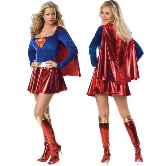 Adult Superwoman Dress Cosplay Costumes Super Girls Dress Shoe Covers Suit Superhero Woman Super Hero Kids Halloween Costume