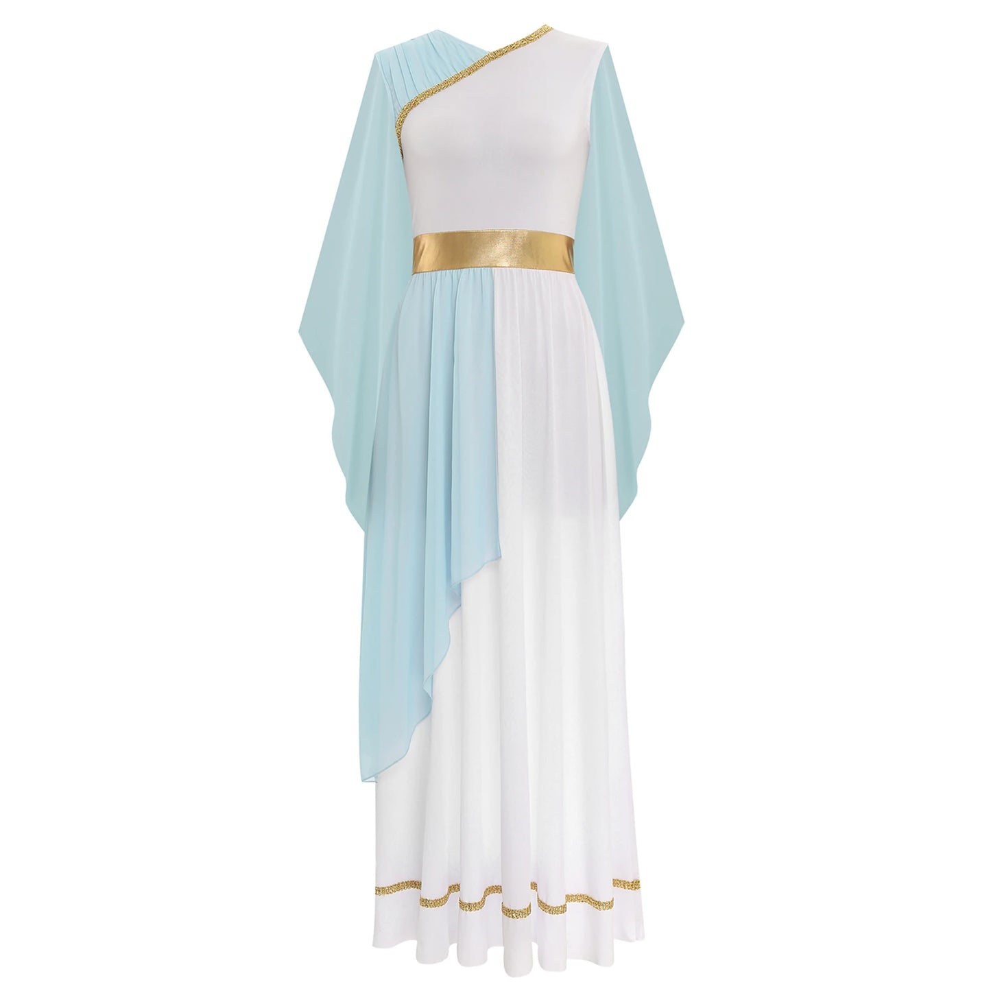 Womens Halloween Greek Deity Cosplay Costume Chiffon Gold Trims Ancient Toga Dress Greece Roman Goddness Queen Role Play Robe