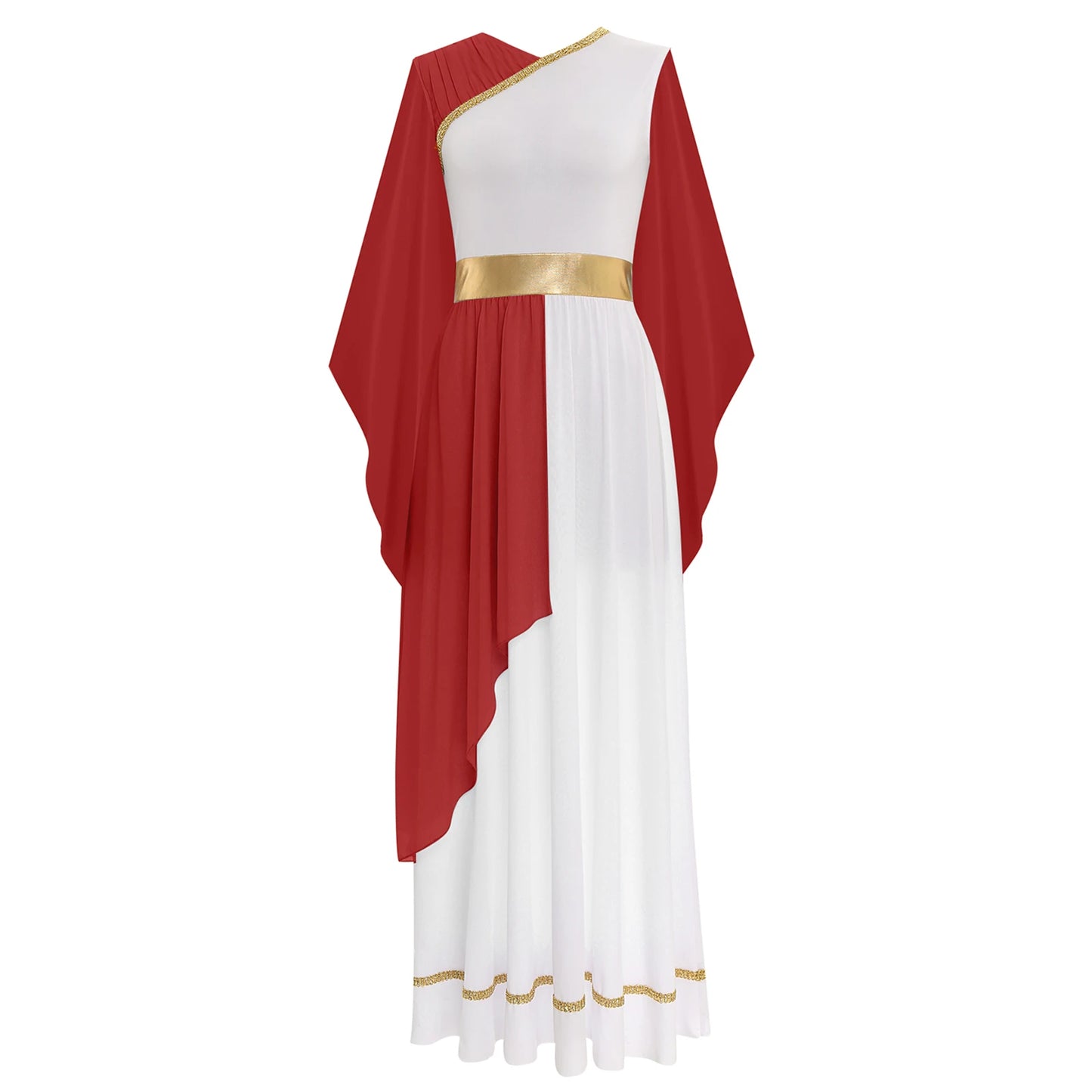 Womens Halloween Greek Deity Cosplay Costume Chiffon Gold Trims Ancient Toga Dress Greece Roman Goddness Queen Role Play Robe